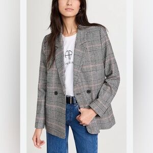 Anine Bing Size S • Madeline Blazer Jacket Houndstooth Plaid Double Breasted.